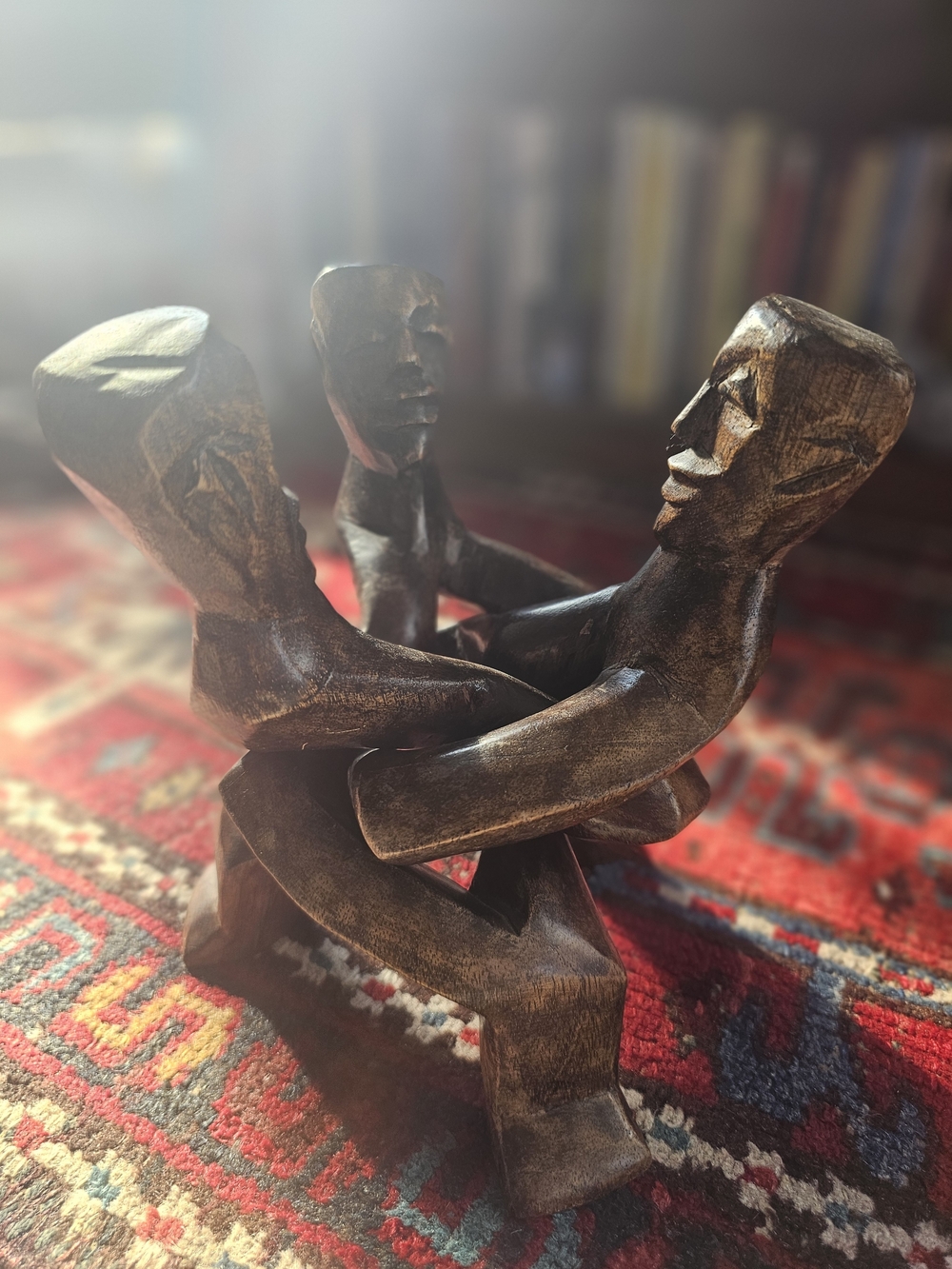 Vintage African Unity Hand Carved Wood Sculpture